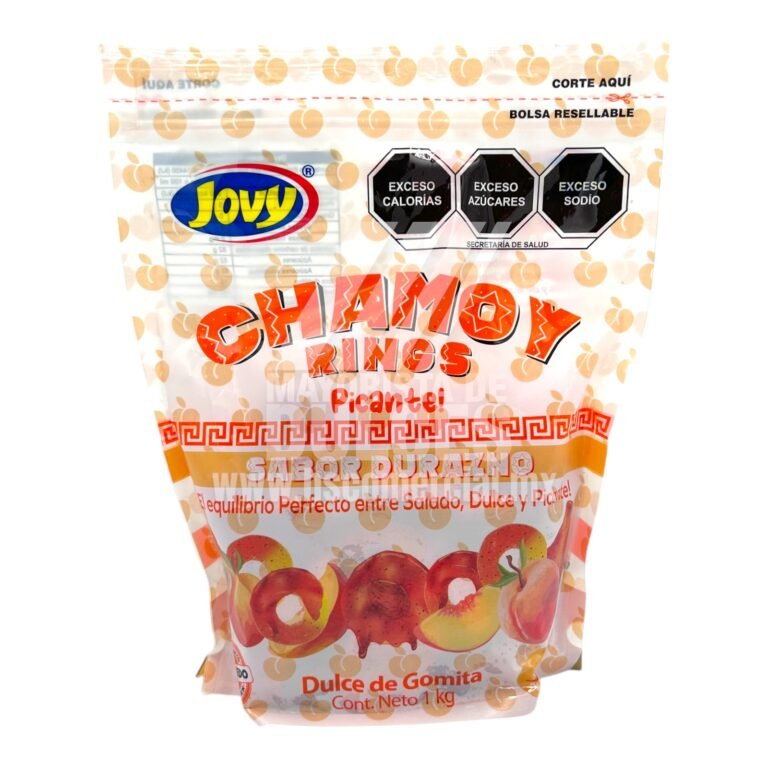 Jovy Gomitas Gummy Aros De Durazno Con Chamoy Picante Bolsa Con 1 Kilo