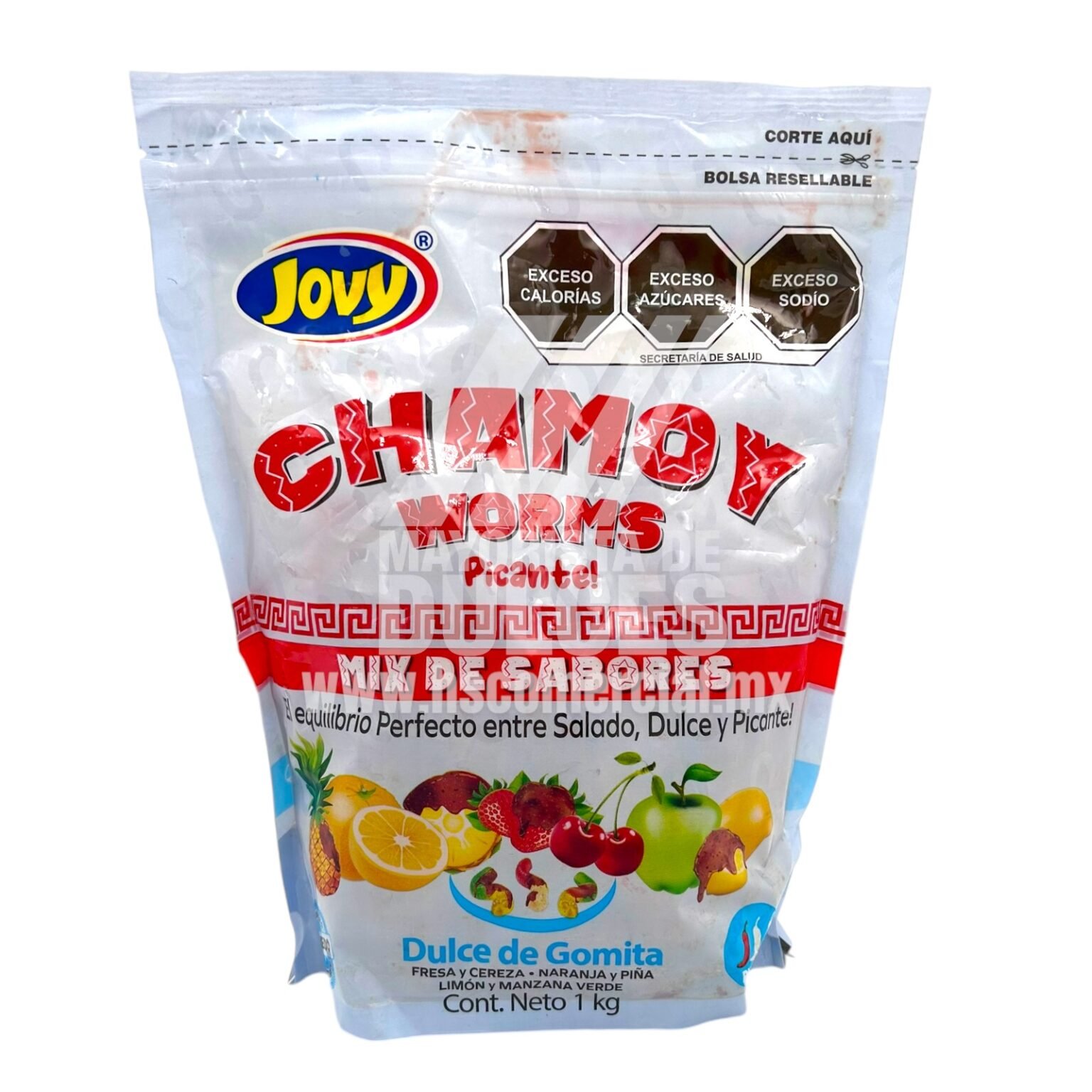 Jovy Gomita Gummy WORMS Con Chamoy Picante Bolsa Con 1 Kilo Caja Con