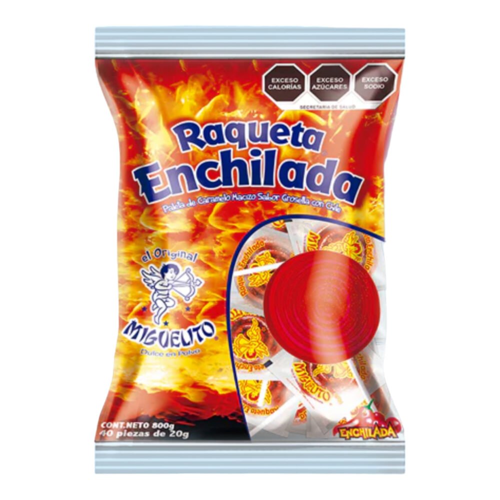 Miguelito paleta Raqueta Enchilada sabor Grosella 20/40pzs