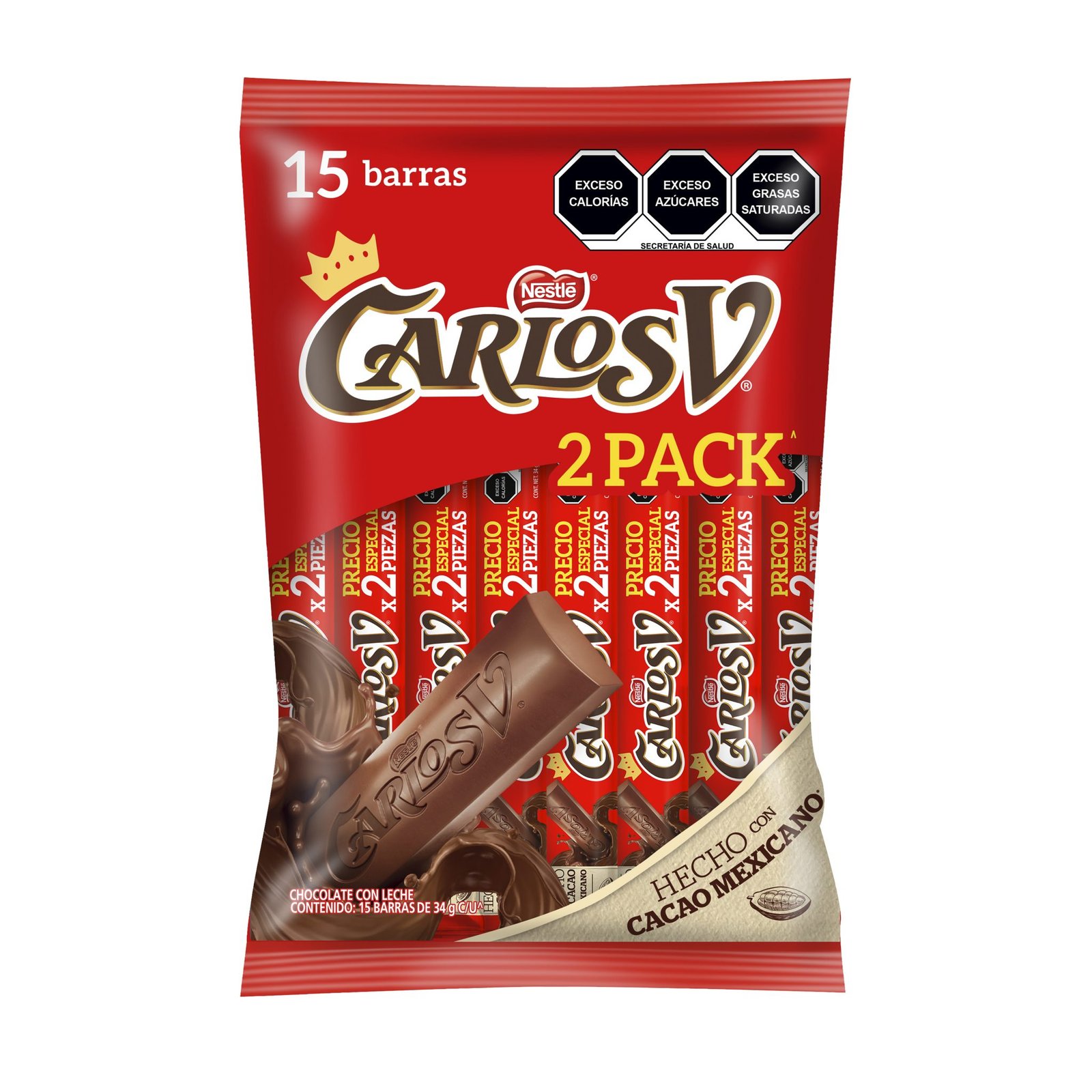 Nestlé chocolate Carlos V Barra Duo PACK bolsa con 15 piezas (Caja con