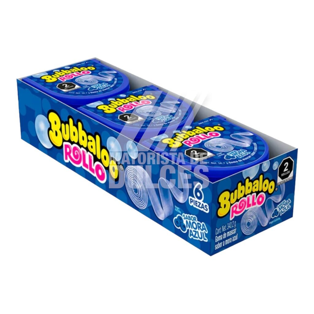 Adams Chicle Bubbaloo Rollo MORA AZUL Paquete Con 6 Piezas (Cartón Con ...