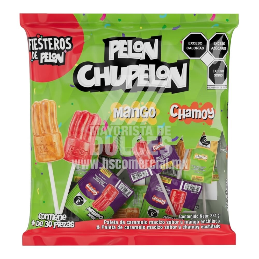 Hersheys paleta Pelon CHUPELÓN Mango,Chamoy bolsa con 384g