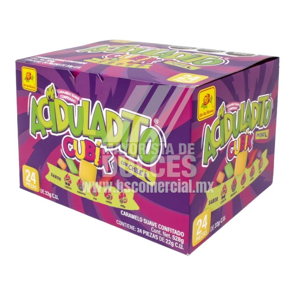 de la Rosa Caramelo Suave Aciduladito CUBIX paquete con 24 piezas 1