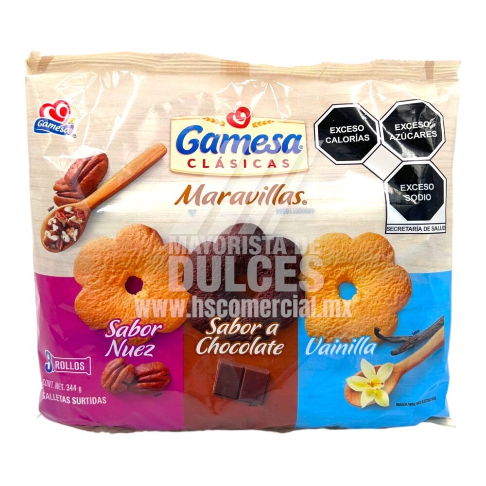 Gamesa galletas Maravillas Trisabor Nuez, Chocolate y Vainilla paquete con 344g