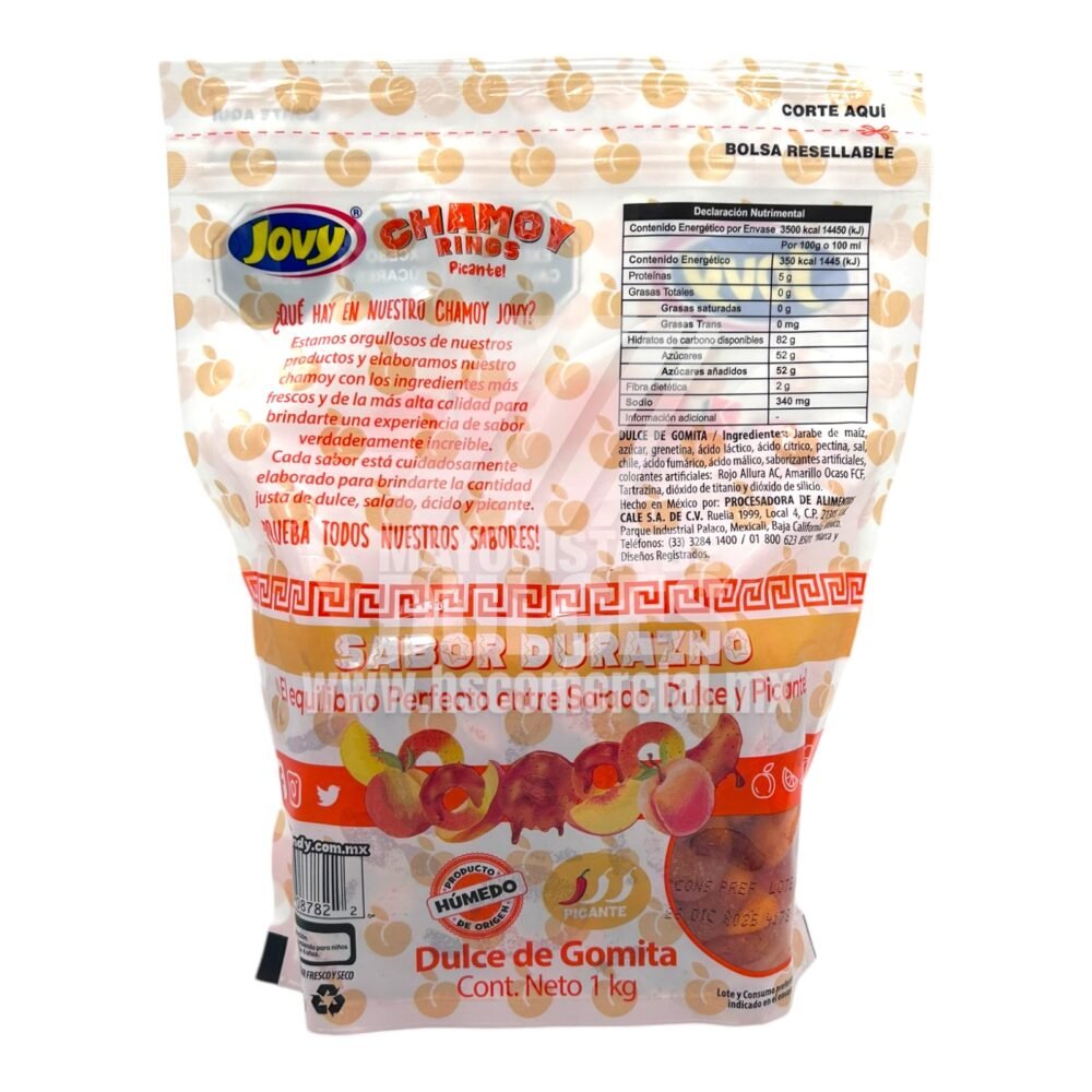 Jovy gummy Aros de Durazno con Chamoy Picante bolsa con 1 kilo 1