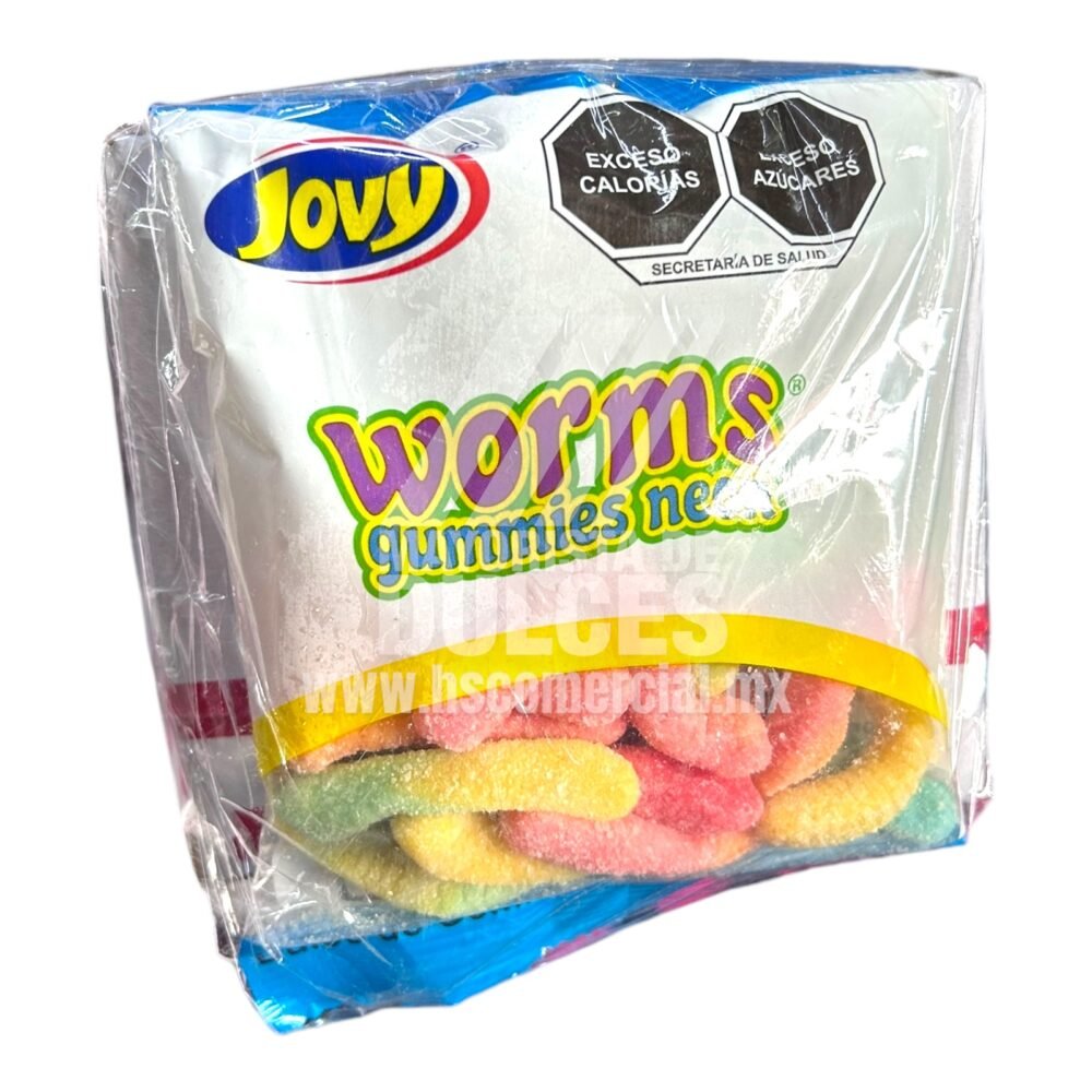 Jovy gummy Worms NEÓN caja con 12 bolsas de 100g