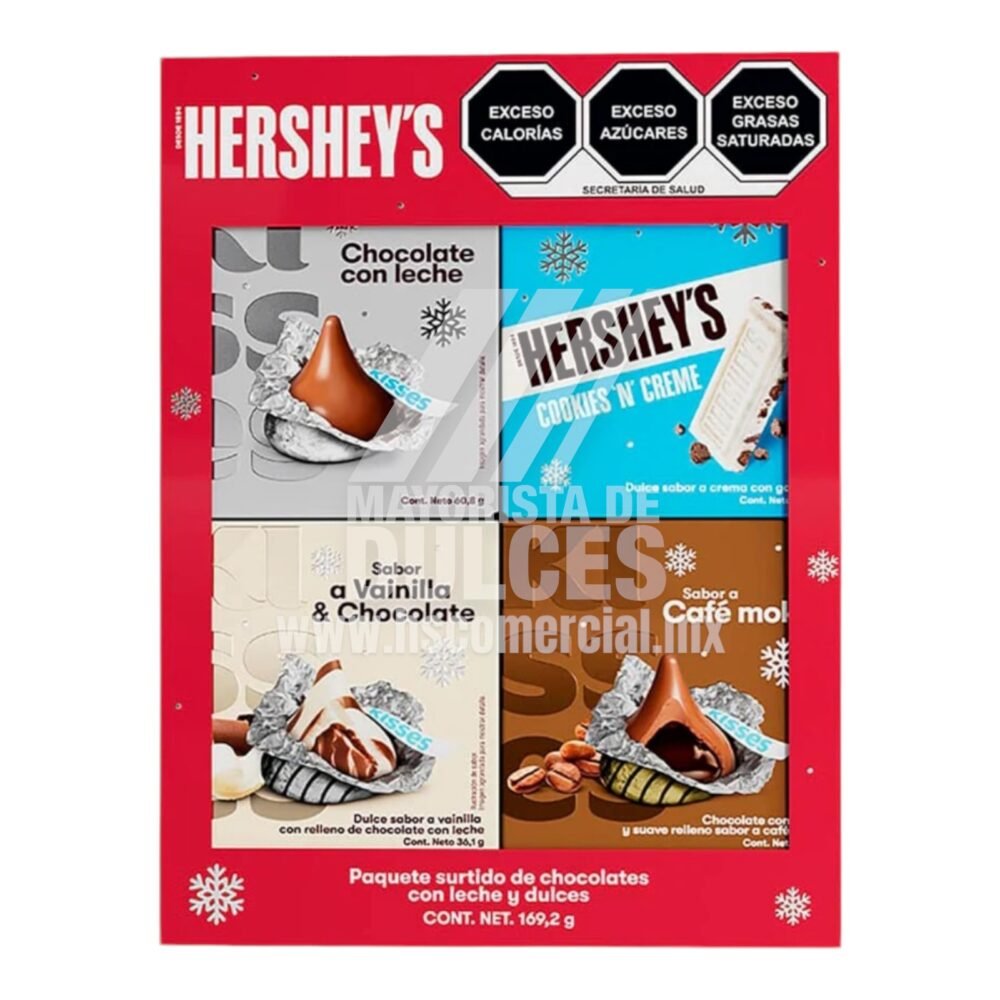 Hersheys chocolates Kiss REGALITOS Navideños paquete con 4 estuches (Caja con 16 paquetes)