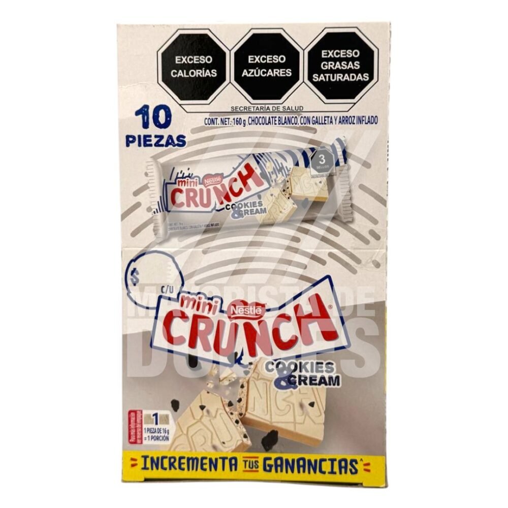 Nestlé chocolate Crunch COOKIES CREAM paquete con 10 piezas (Caja con 8 paquetes)   8/10pzs