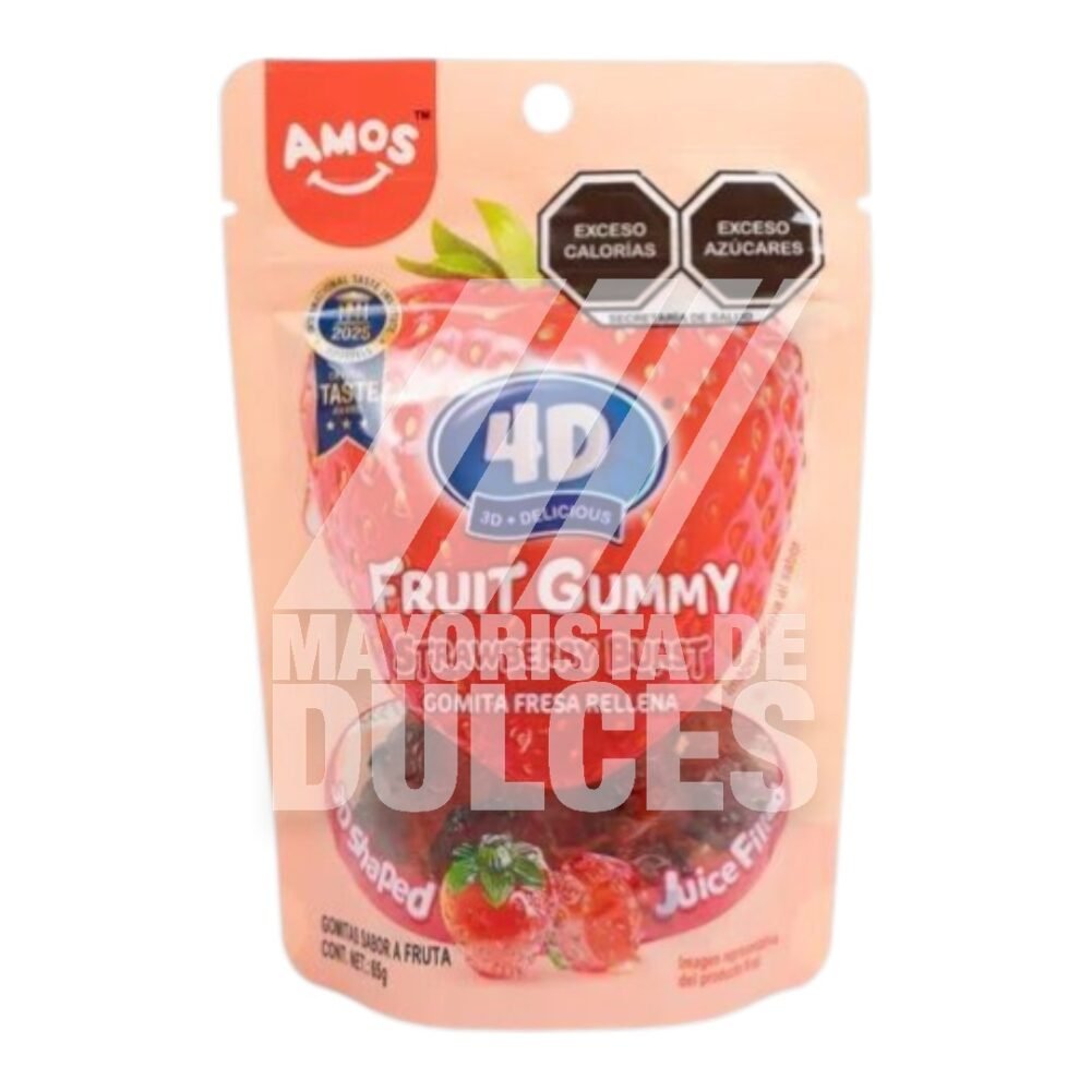 Koio AMOS 4D gomita FRESA Rellena red con 3 sobres de 65g