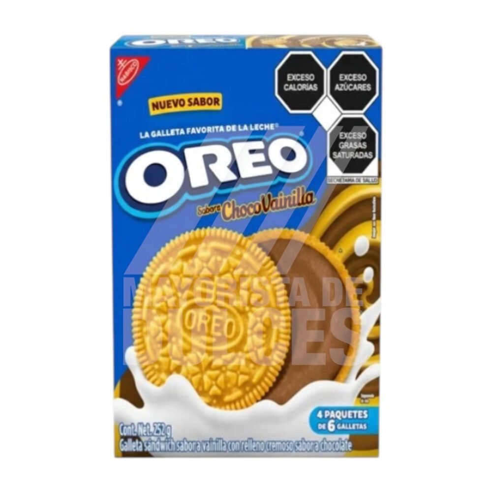 Nabisco galletas Oreo Choco Vainilla 6´s paquete de 252g con 4 sobres con 6 piezas