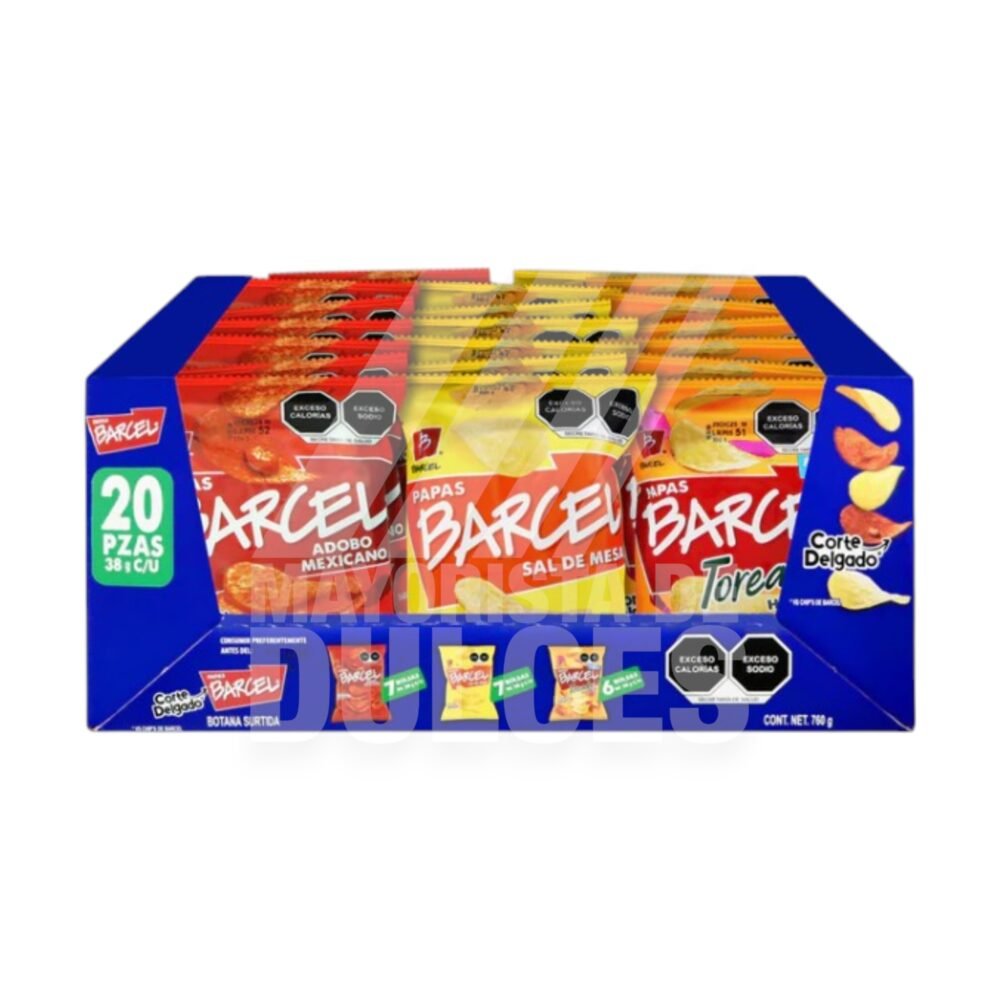 Barcel botanas PAPA Surtida charola con 20 sobres de 38g